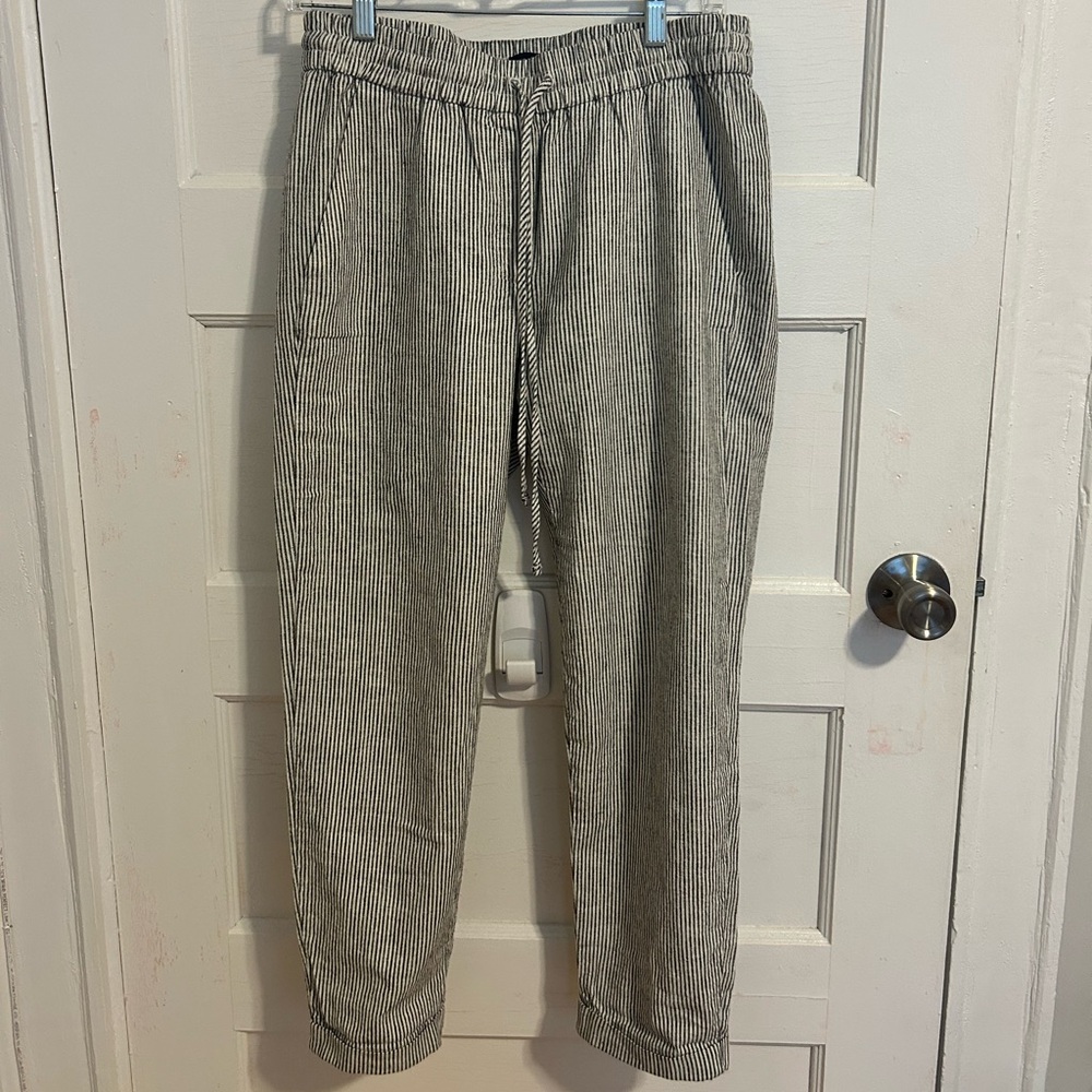 J. Crew Striped Cropped Linen-Blend Pants
